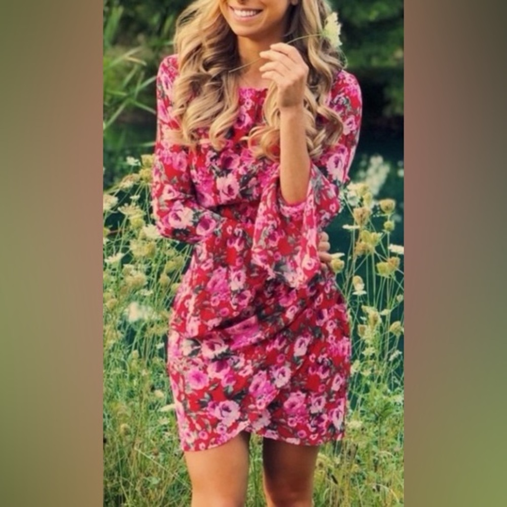 Floral Pink & Red Backless Dress